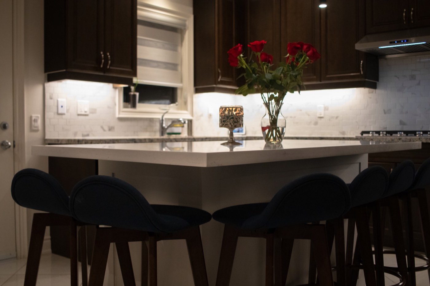 Finished kitchen island with seating