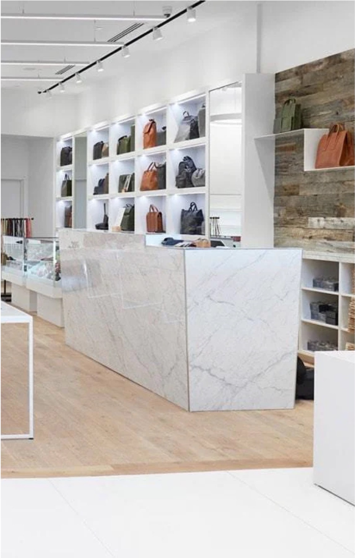 Retail fit-out with marble counter and display wall
